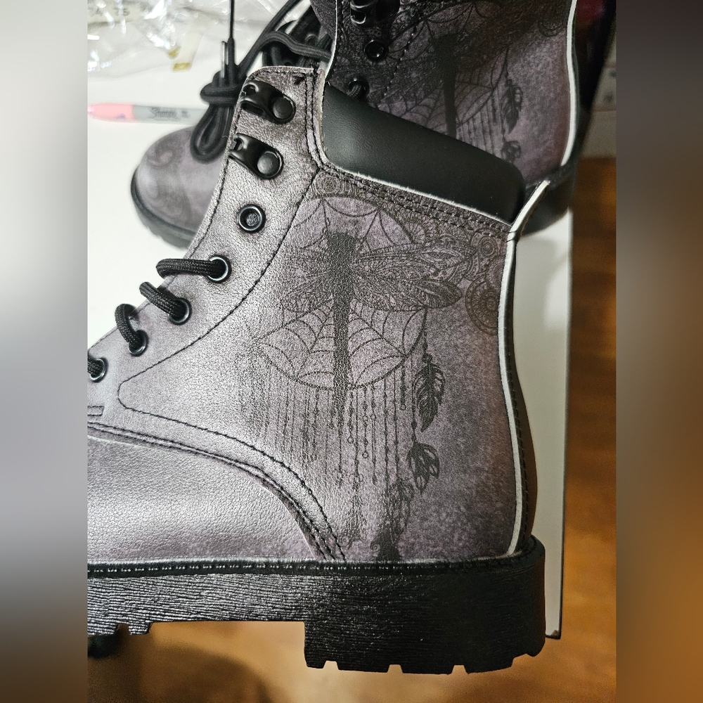Yes We Vibe Gray Patterned Army Combat Boots - NEW Never Worn - Picture 5 of 9